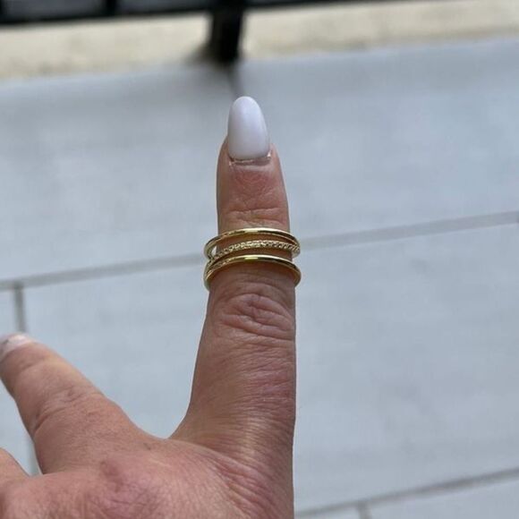 The Triple Bling Ring adjustable in 14k gold over 925 with cubic zirconia - Picture 2 of 7